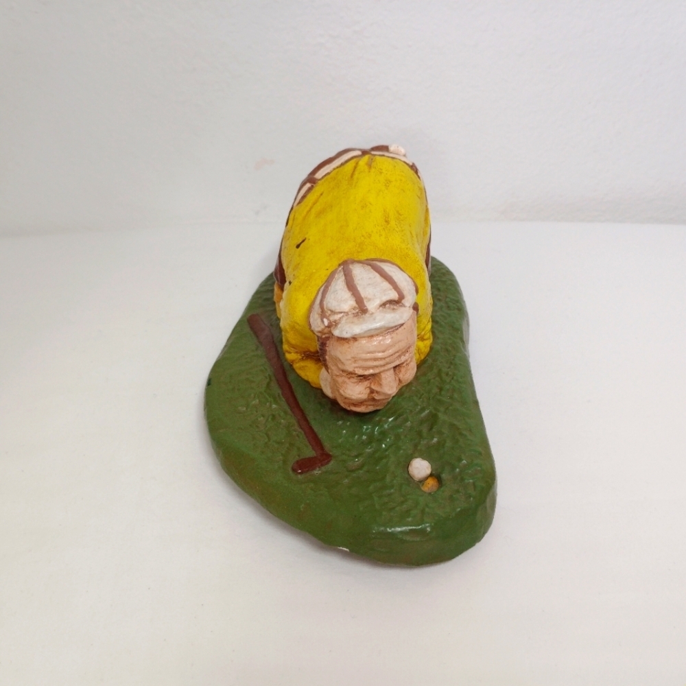Rottman Golf Figurine Golfer Blow Ball Huff Puff Yellow Plaster Signed 1974 - Picture 10 of 12
